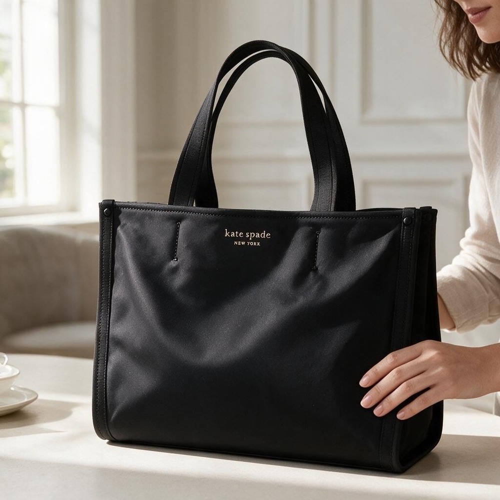 Kate Spade Tote Bag Large Black Nylon Shoulder Bag PXRU2270